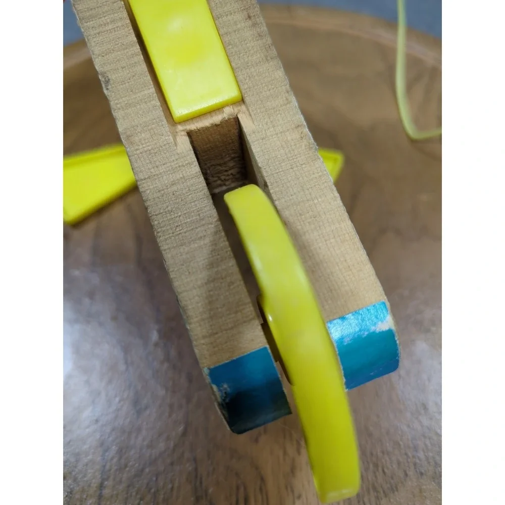 Vtg 1970 Fisher Price Mini Copter Pull Toy 448 Wood Helicopter Works Gnawd Strng